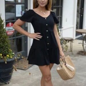 Cotton and Hemp Mini Dress v-neck short sleeve small